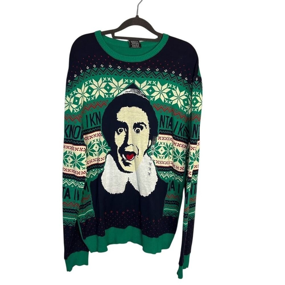 Celebrate Together Elf Sweater Mens XL Green Navy I Know Him Buddy Holiday NWT